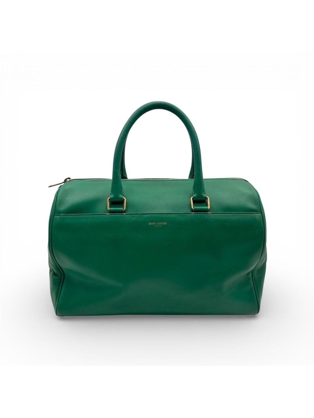 Saint Laurent Green Leather Duffle Top Handle Gold Hardware